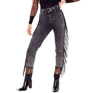Nasty Gal Black Fringe Jeans